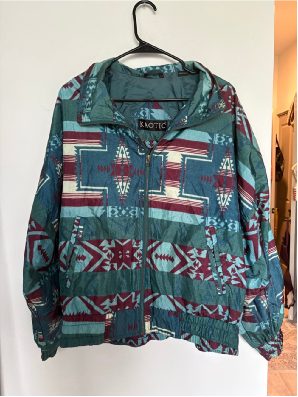 Vintage 90s Kaotic Aztec Tribal Print Windbreaker Jacket L